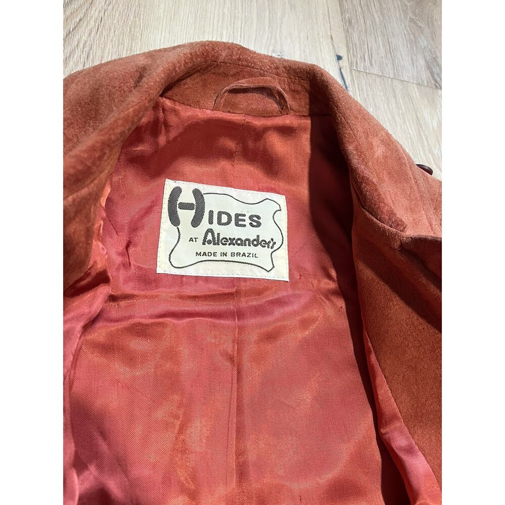 1970s Vintage Cognac Suede Leather Duster Coat Sz 10 Made in Brazil Streetwear - Picture 3 of 16